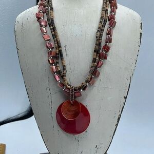 Bohemian multi layered mother of pearl wood necklace